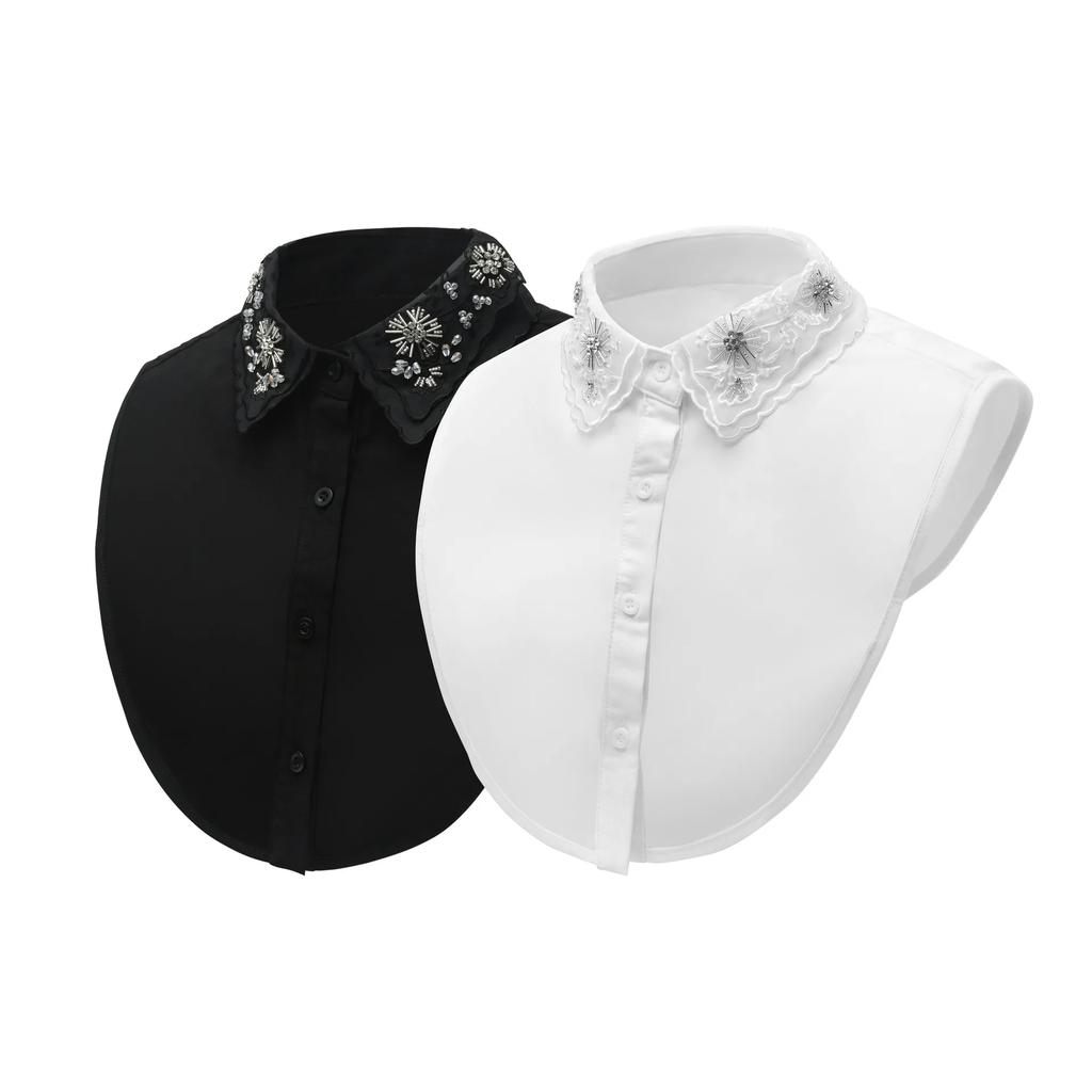 Vintage Handmade Beads Shirt Detachable Collar for Women and Mens Formal Suit Business Casual Fake Collar Decorative