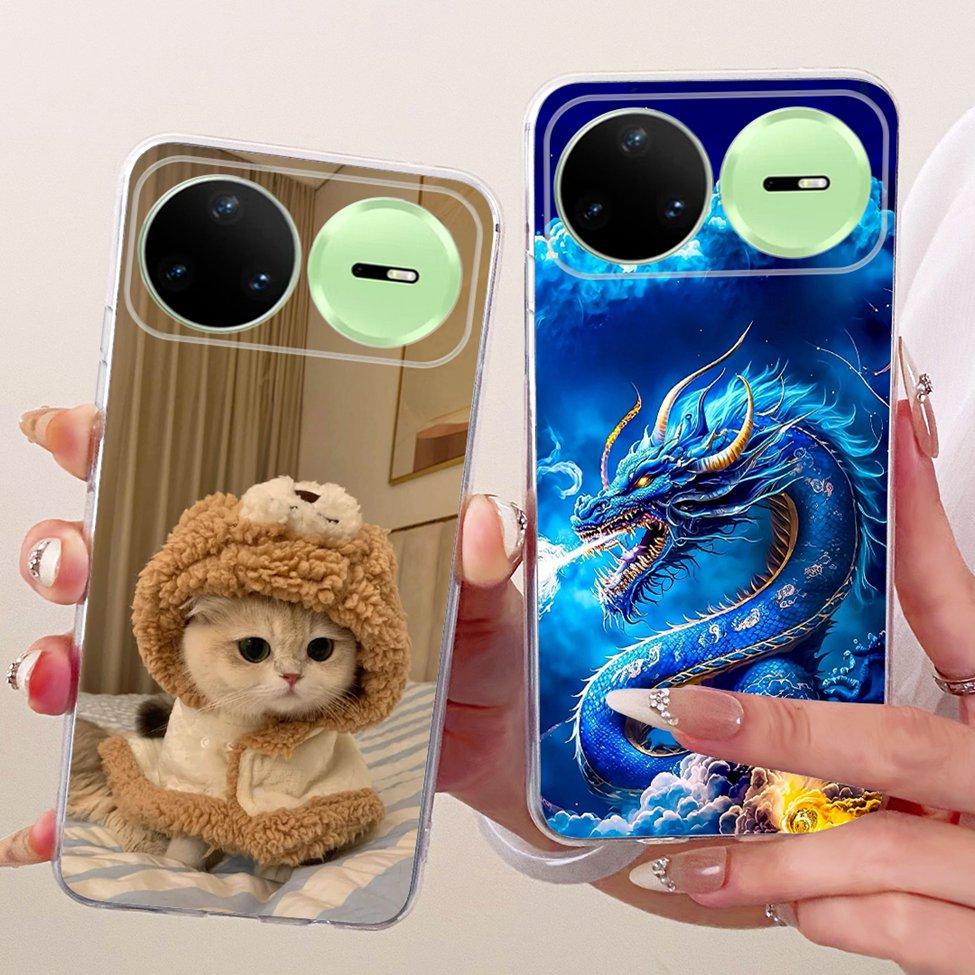 Прозрачный чехол-крышка для Huawei Nova 15 Pro, милый котик, модные цветы, роскошный окрашенный корпус для Huawei KLE-AL00U