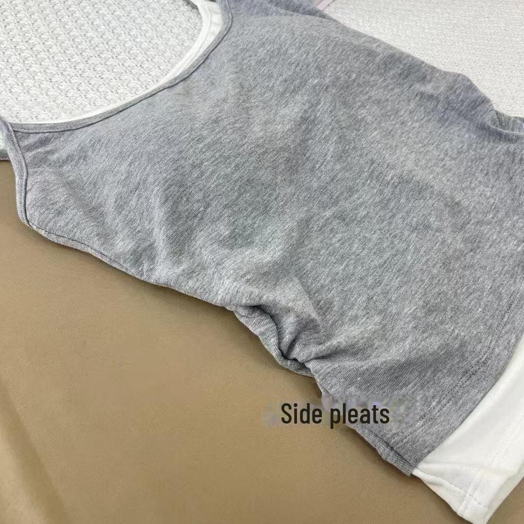 Женский летний облегающий топ из двух частей с нагрудными вкладышами, контрастными цветами, красивой спинкой и утягивающим талию дизайном