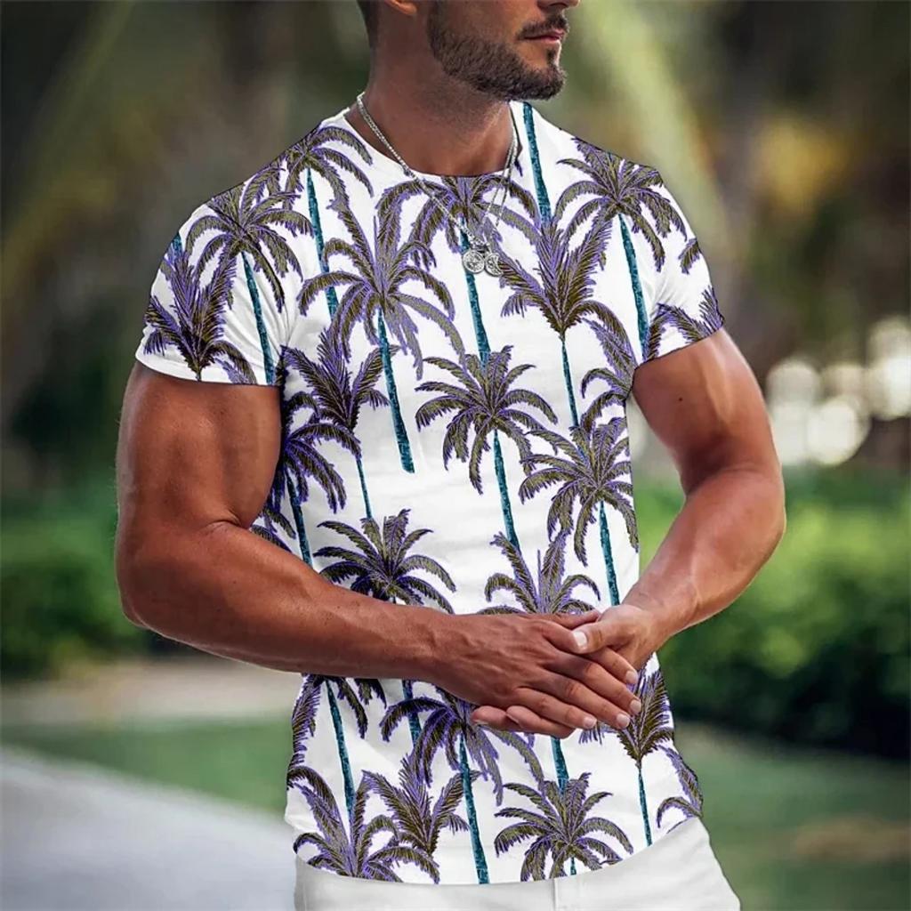 Summer Coconut Tree 3D Printed T-Shirt Streetwear Short Sleeve Round Neck Cool T-Shirt for Men Hawaiian Top