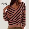Женский свитер с длинным рукавом, полосатый, цветной, трикотажный свитер с V-образным вырезом, свободный пуловер, джемпер, топы, повседневная одежда
