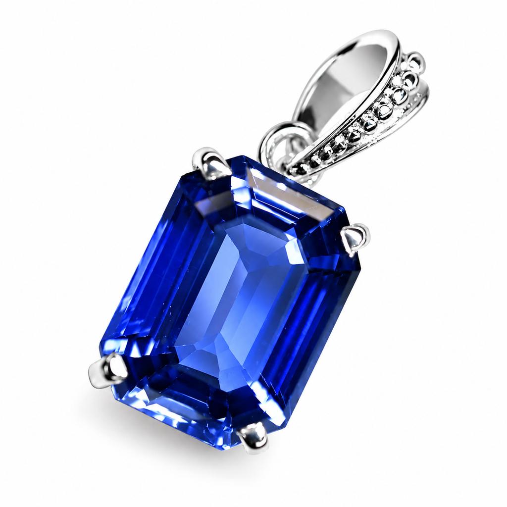 Natural Blue Sapphire Pendant 925 Sterling Silver Emerald Cut 18ct Gem September Birthday Birthstone