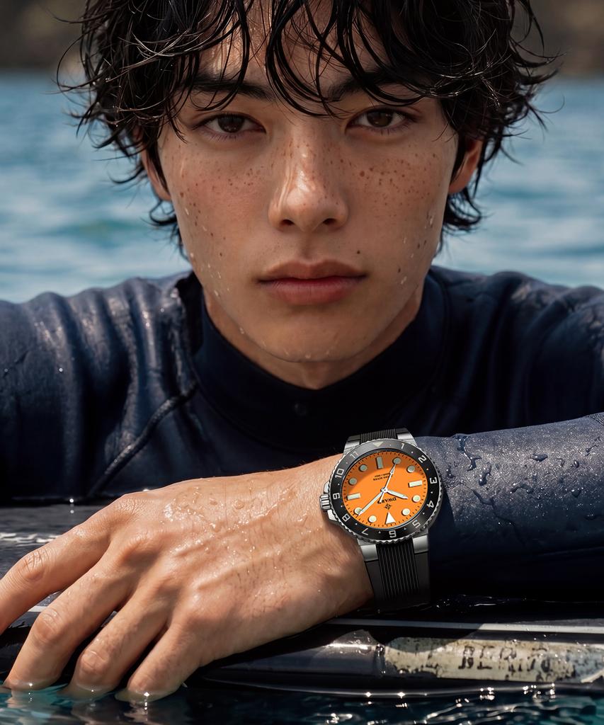 Diwodeu Dw-208R-Or Spino Diver 300 Sunset Orange Men'S Rubber Urethane Wristwatch