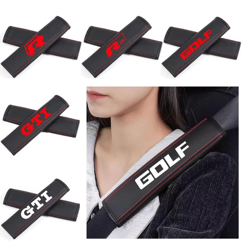 2Pcs for Volkswagen VW R Rline GTI GTD Golf 5 6 7 Amarok Passat Tiguan T Cross Leather Seat Belt Shoulder Cover Protection Pads ze5