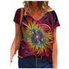 5XL Повседневная летняя футболка для женщин 2021 года, новые свободные топы с коротким рукавом и V-образным вырезом, уличные женские футболки с цветочным принтом