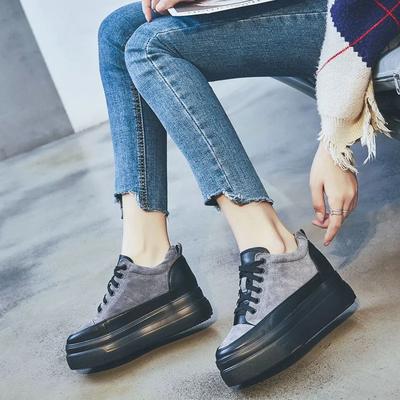 2024 зимняя обувь женские кроссовки на плоской платформе из натуральной кожи теплая женская повседневная обувь женская увеличивающая рост 5 см D148