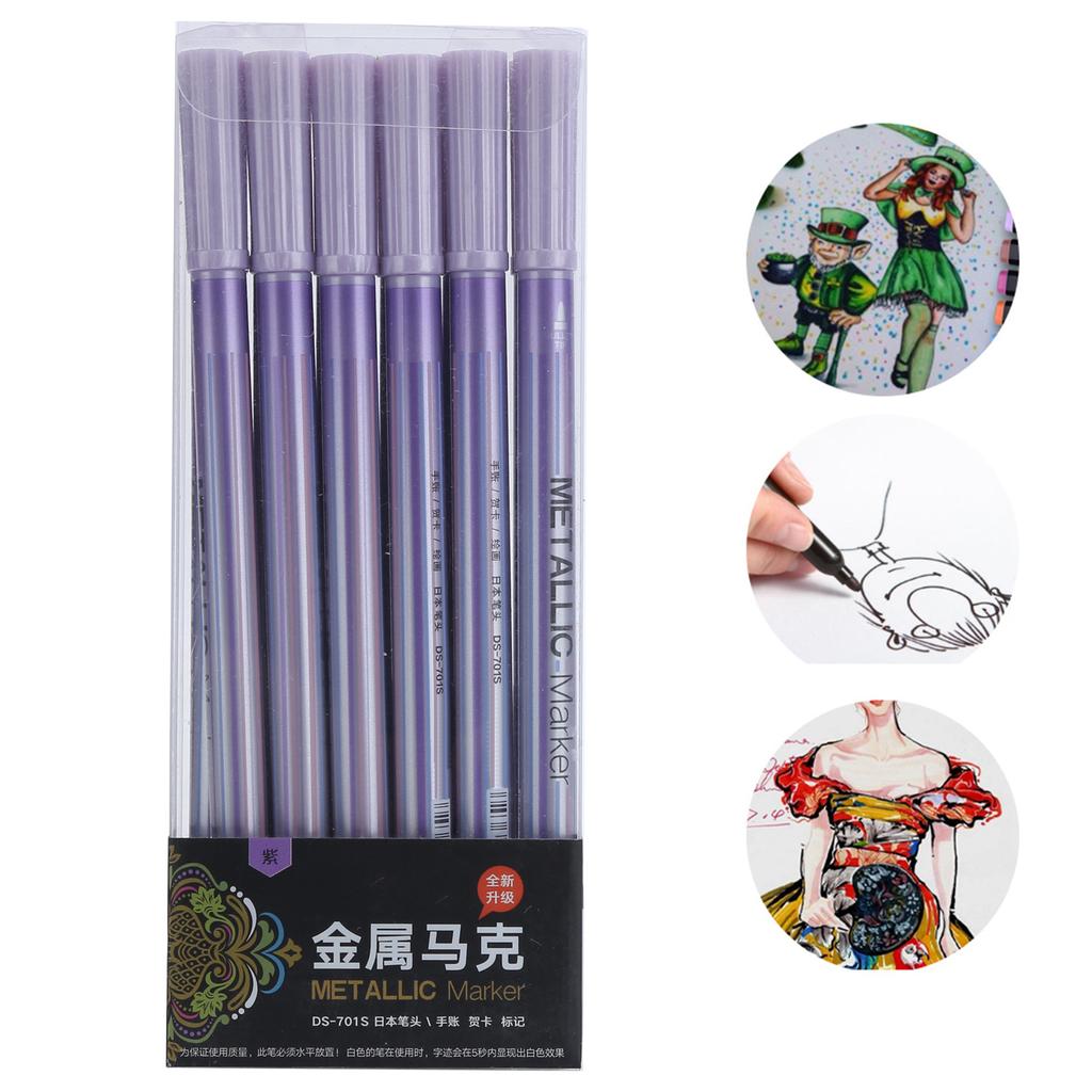 12Pcs Metallic Marker Paint Pen Single Color Permanent Ink Ultra Fine Point Tip Art Supplies