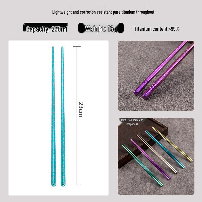 Yajue Colored Six-Ring Pure Titanium Chopsticks - Integrated Molding, Healthy Chinese Tableware