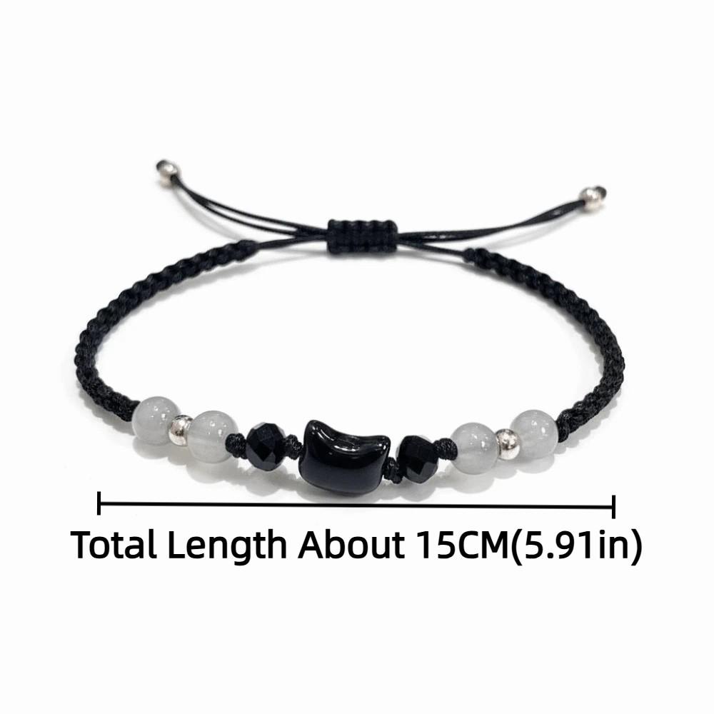 Moonstone Obsidian Couple Bracelet Cute Cat Bracelet Fashion Rabbit Woven Bracelet Friendship Gift