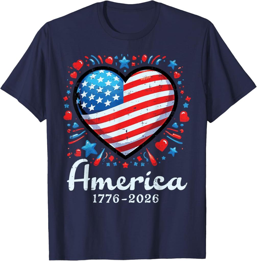 America US Flag Heart 1776 2026 250th Anniversary Women Kids Unisex T-Shirt