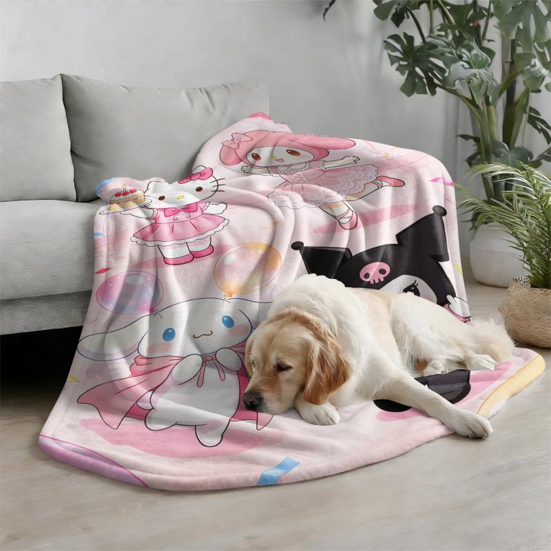 Sanrio Birthday Flannel Blanket Soft Cozy Plush Throw Kawaii Hello Kitty Sofa Bed Cover Office Nap Shawl Travel Camping Blanket