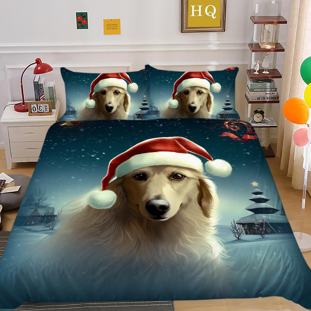 Christmas Dog Three-Piece 3D Digital Printing Home Textile Bedding Spot