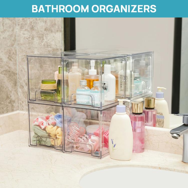 Tall Openwork Desktop Storage Box Drawer-Style Stackable Transparent Plastic Cosmetic Organizer
