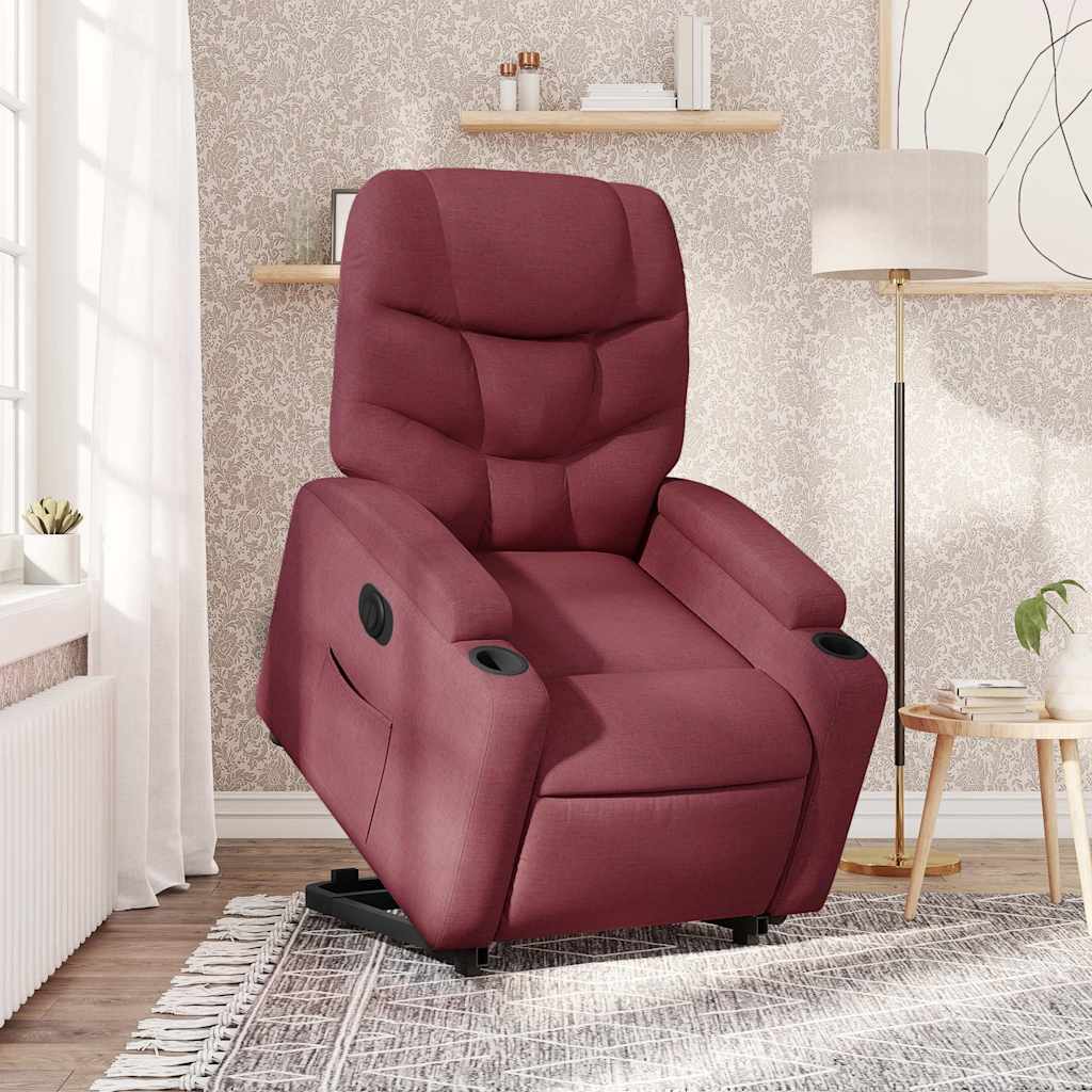 Recliner Chair with Lift Assist Electric Burgundy Fabric