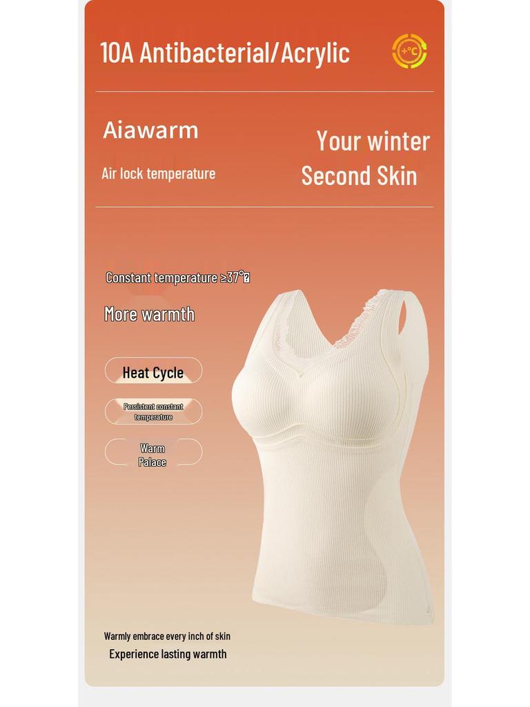 Lace Tila Cashmere Silk Vest: Brushed, Heat-Retaining Warm Fleece with Chest Pads for Women – Perfect for Autumn and Winter