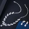 CMM Cubic Zirconia Paved Leaf Flower Drop Artificial Pearl Party Necklace Earrings Jewelry Sets for Women