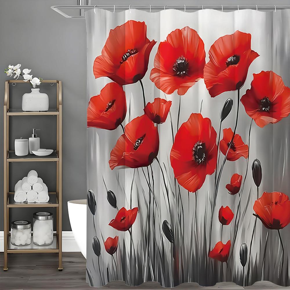 Красный мак занавеска для душа, Декоративная занавеска для душа для ванной комнаты, Водонепроницаемая занавеска для душа с крючками