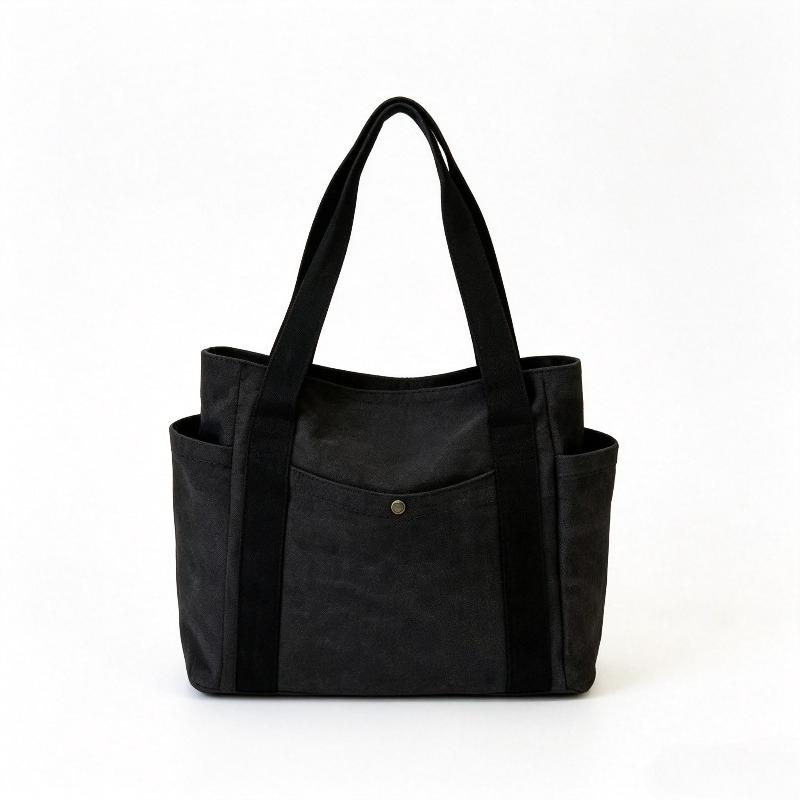 Multi-pocket canvas handbag leisure shoulder bag student work office handbag with side water bottle pocket bags