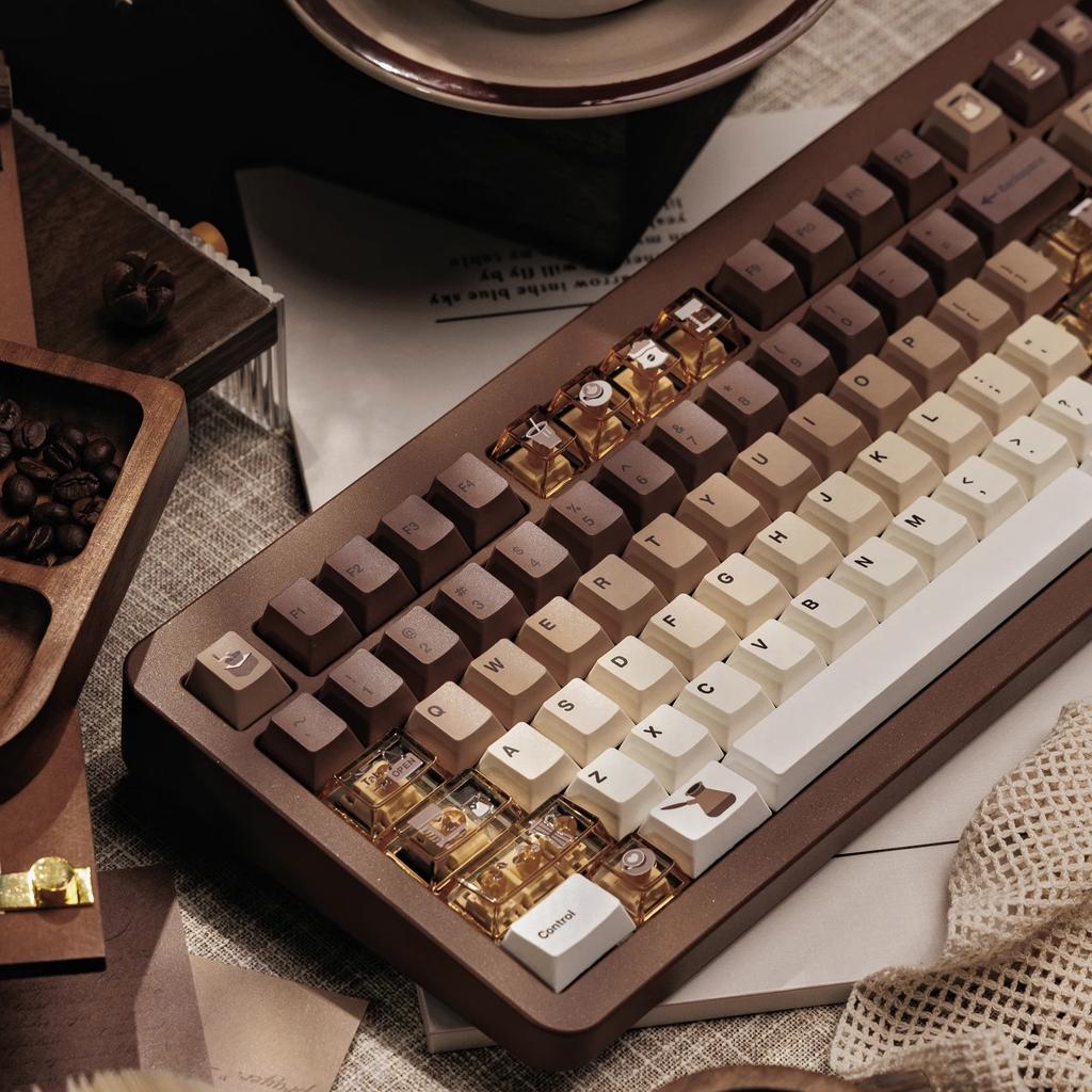 MAIMOOO Кофейная Кейкап Cherry PBT Прозрачный PC Индивидуальный 145 Клавиш 2.25U/2.75U/7U Раскладка Alice ISO Кейкап для Aula F75 F99