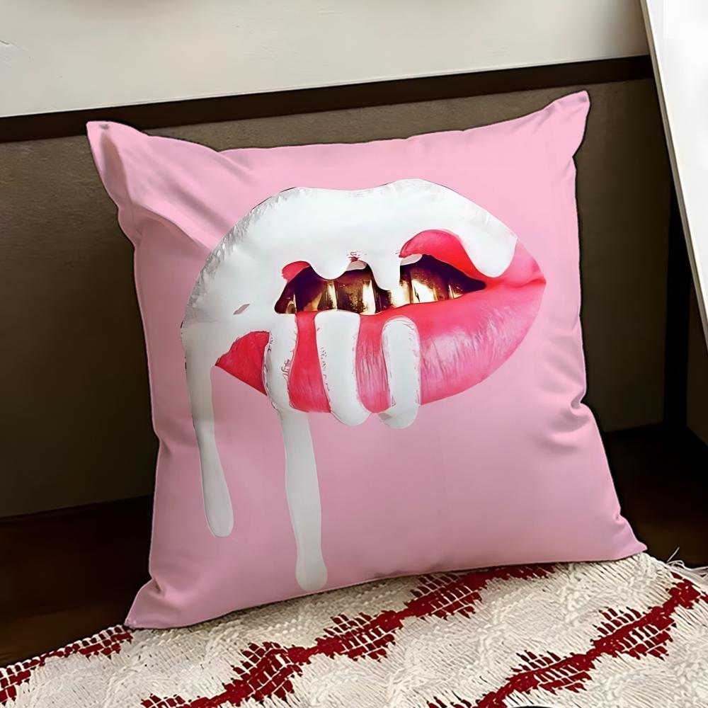 Velvet red lips Cushion Cover Reversible Soft Durable Pillow Cover Home Car MultiScene Use for Daily Comfort