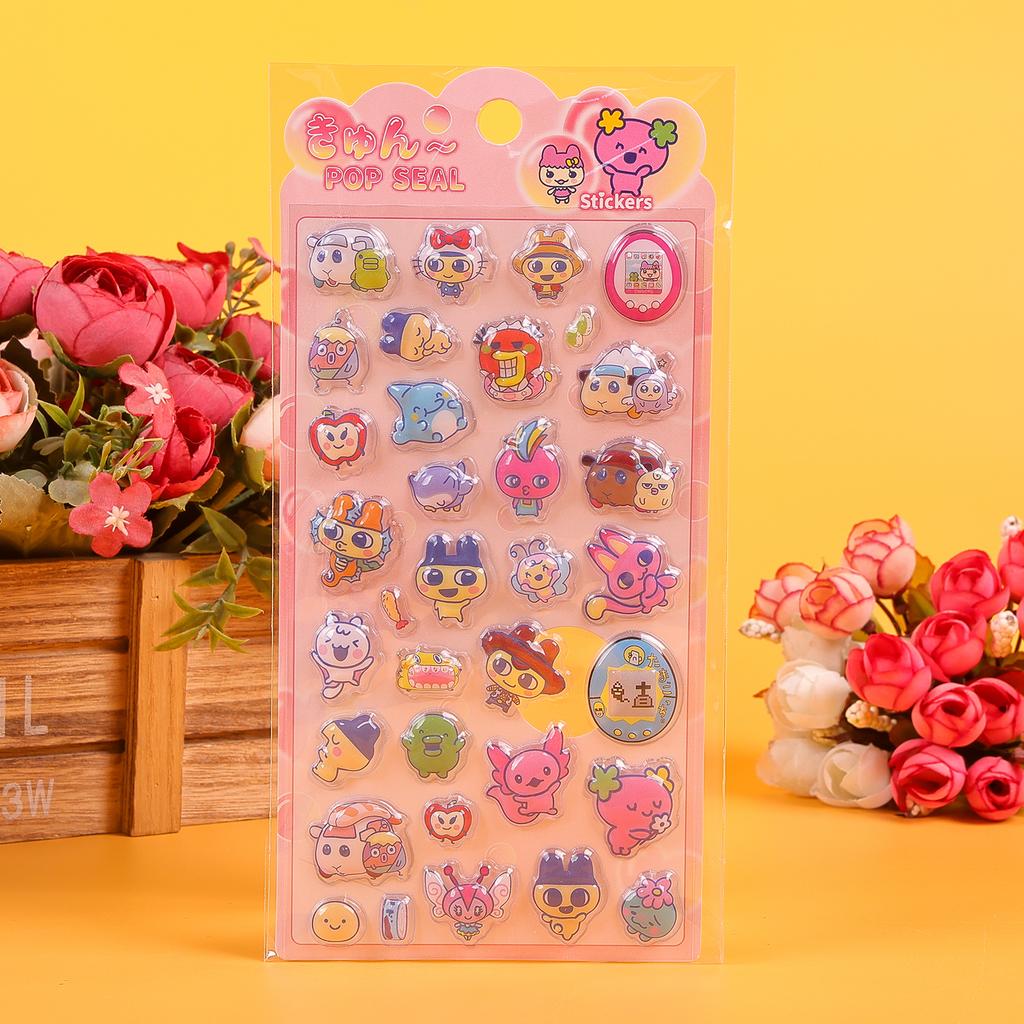 4/40pcs Kawaii Tamagotchi 3D Relief Stickers - Cute Cartoon Bubble Decals for Hand Account, Notebook & Phone Decoration
