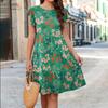 Women's Casual Floral Print Dresses Ladies Round Neck Ruffled Dress Fashion Loose Dress