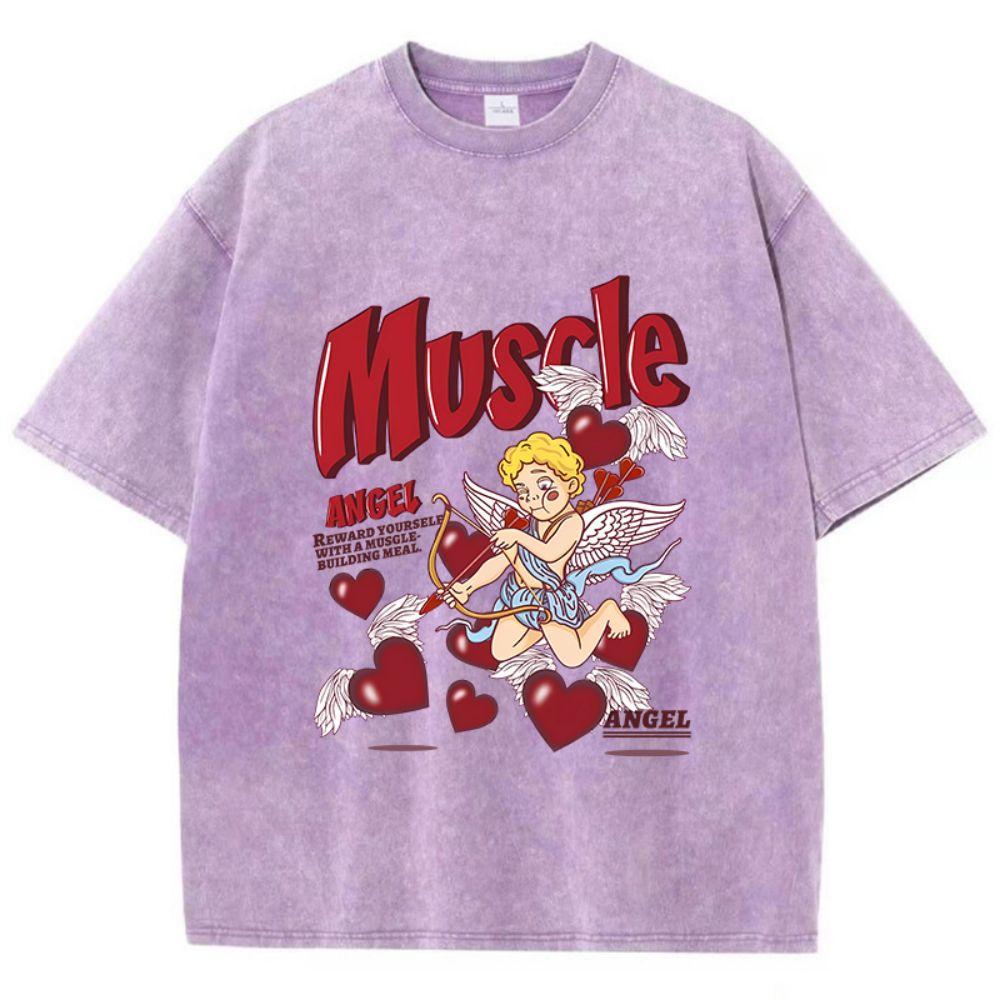 Street Womans Cotton Washed T-Shirts Angels Shoot Arrows At Love Printing Tops Oversize O-Neck Soft Short Sleeve Female Clothes