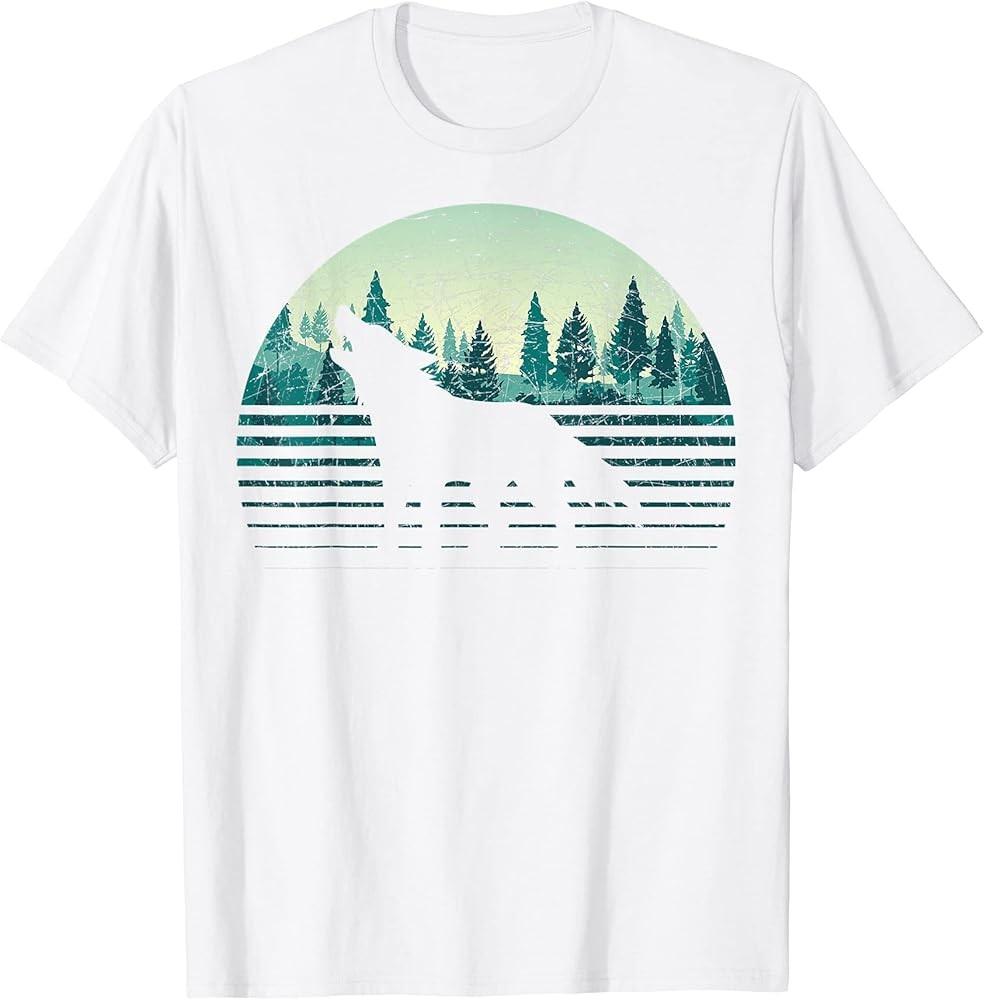 Animal Wolf Trees Outdoors Forest Wildlife Retro Nature TShirt Unisex T-Shirt
