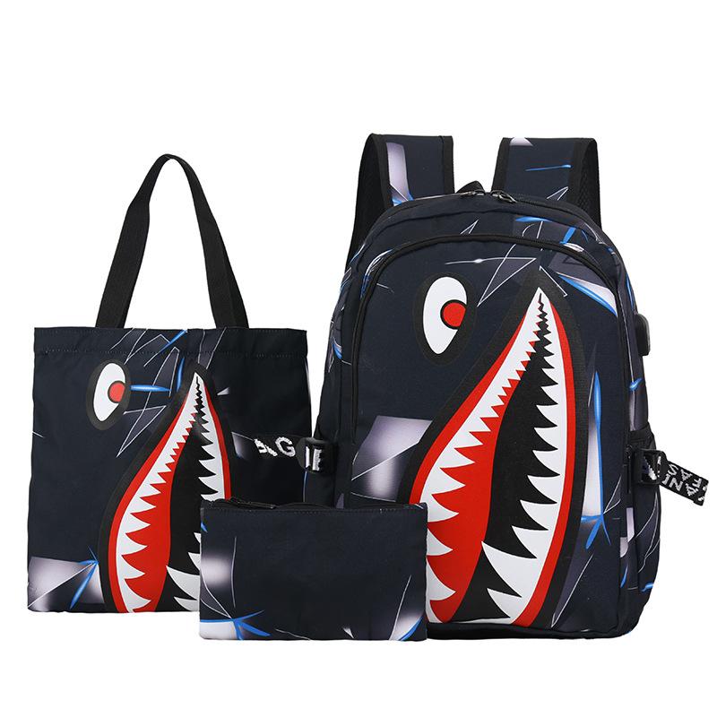 Милый набор с акулой школьный рюкзак новый персонализированный креативный мужской и женский рюкзак кампус средней школы рюкзак из трех частей