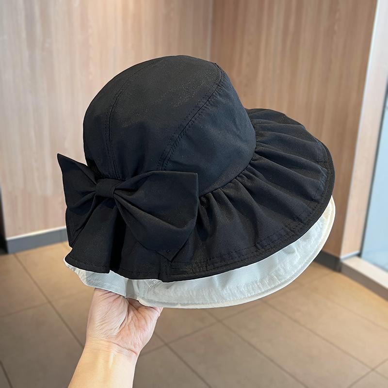 Модная шляпа рыбака с галстуком-бабочкой, женская, весенне-летняя, женские модели, солнцезащитная шляпа для бассейна, маленькая, с большими полями, солнцезащитная шляпа для лица