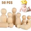 50pcs Unfinished Wooden Peg Doll For DIY Painting Natural Wood Peg People In 4 Sizes Wooden Doll Bodies Peg People For Crafts