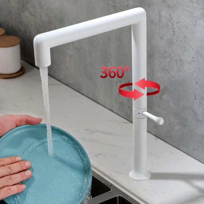 Kitchen Sink Faucet White/Brushed Gold/Gunmetal/Rose Gold/Brushed Kitchen Hot And Cold Mixer Rotatable Stainless Steel Tap