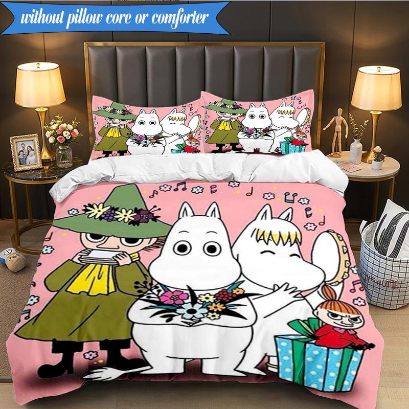 3PCS Moo-min Family Celebration Bedding Set,Including 1pc Duvet Cover And 2pcs Pillowcases Perfect for Bedroom, Dormitory, Fan Christmas gift
