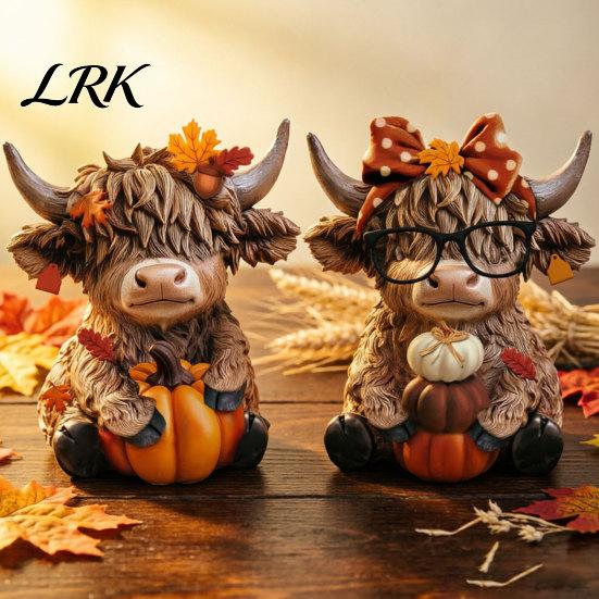 Woodcraft Осенний Декор 2 ШТ. Осенний Орнамент с Шотландской Коровой, Деревянное Украшение на День Благодарения, с Фигурками Изящные Детали Фигурка, для Дома