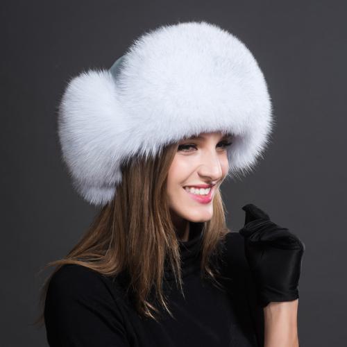 2023 100% Real Fox Fur Hats Women's Russian Ushanka Aviator Trapper Snow Skiing Hat Caps Earflap Winter Raccoon Fur Bomber Hat