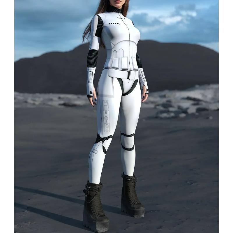 Women Punk Robot Future Ranger Armor Jumpsuit Cosplay Bodysuit Steampunk Costume Party Shows Holiday Stage Showing Catsuit Rave