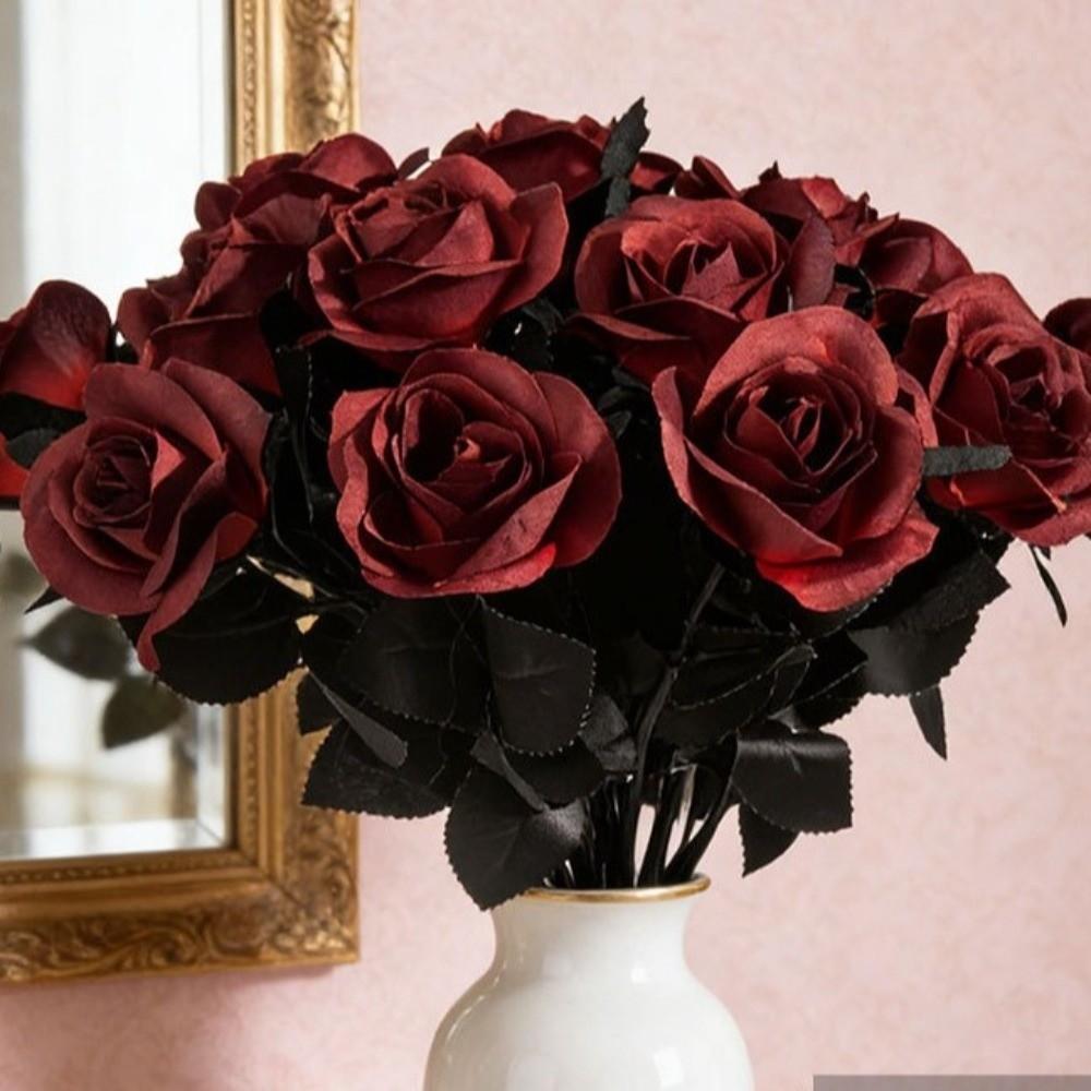Black and White Roses Cemetery Roses Long Stem with Leaves Black Bouquet