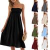 Женское strapless midi платье с собранным лифом без рукавов, повседневный сарафан, струящееся А-силуэта, летняя пляжная одежда для женщин
