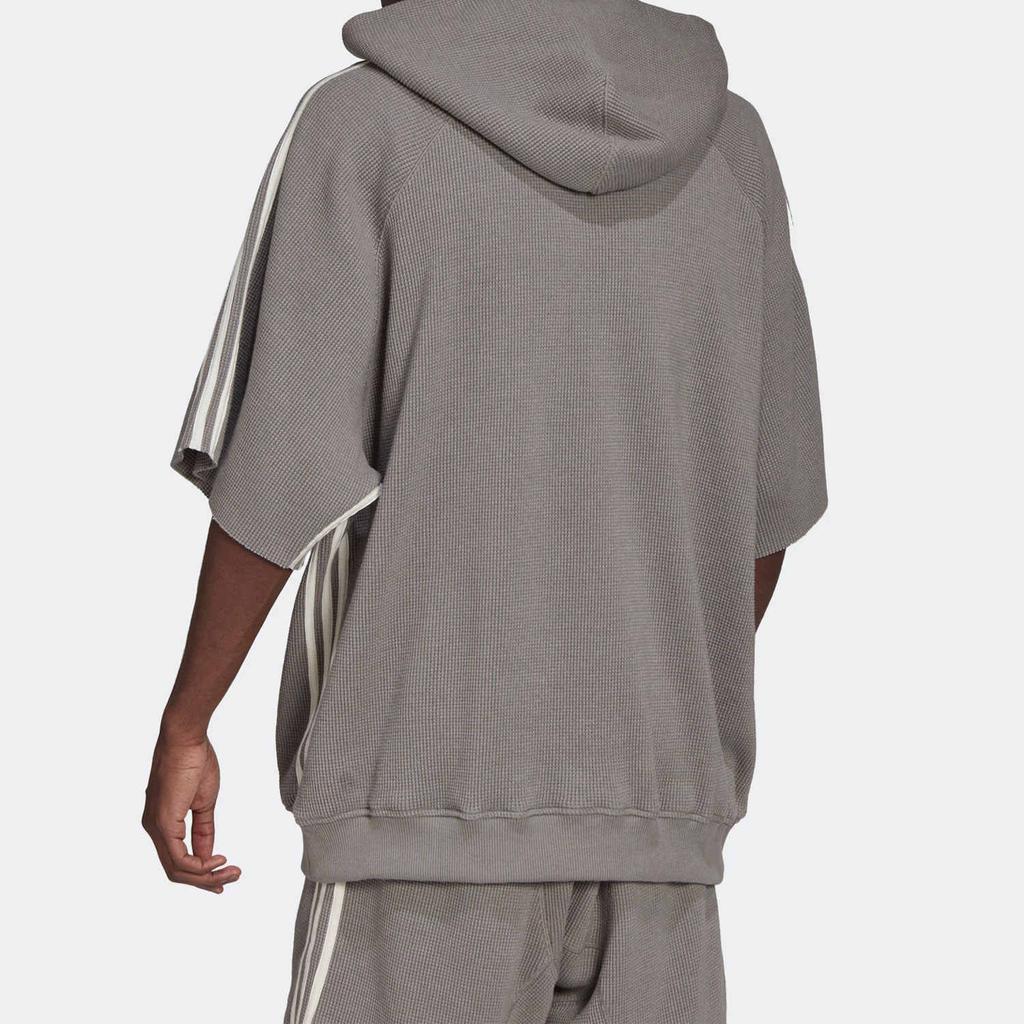 Adidas Оригинальный трилистник, однотонный с капюшоном и вышитым логотипом, толстовка с короткими рукавами, мужские топы, серый HC3825