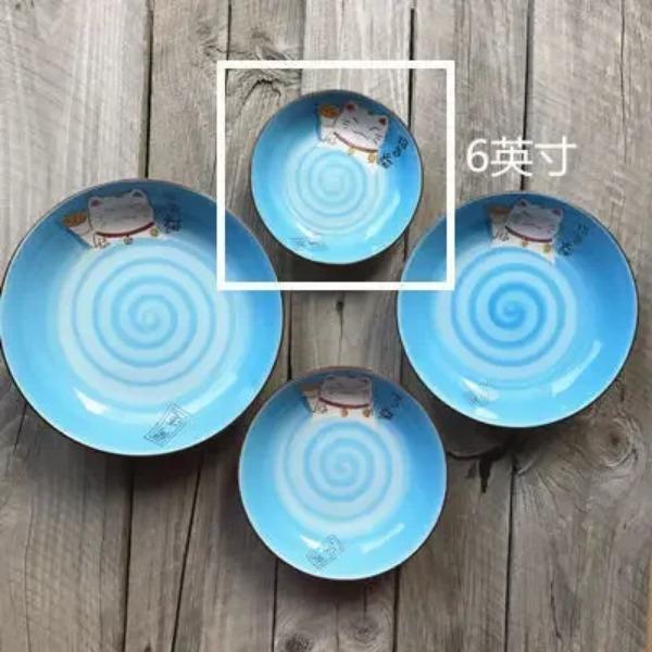 Мультяшная тарелка из керамики 'Счастливый кот' круглая, разных размеров, японская, креативная, разноцветная, кухонная, для дома, ручной работы, мультяшная обеденная тарелка