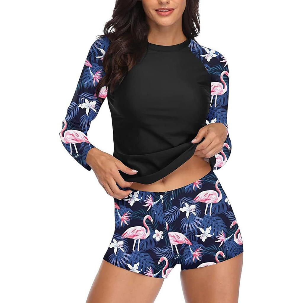 Женский купальник из двух частей с винтажным принтом, рубашка с длинным рукавом и шортами, топ для серфинга с ретро-принтом, рубашка для бега, раздельный купальник