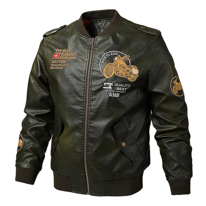 Autumn/Winter Leather Men's and Fleece Motorcycle Leather Jacket Trend Youth Baseball Clothing Embroidered Leather Jacket