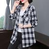 Женская весенне-осенняя 2025 новая сшитая рубашка с капюшоном на пуговицах, кружевной клеткой, модная, универсальная, повседневная, с длинным рукавом