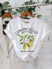 Women's Limoncello Lemon Liqueur Graphic Print T-Shirt Short Sleeve Crew Neck Casual Top with Lemon & Floral Design Light Beige