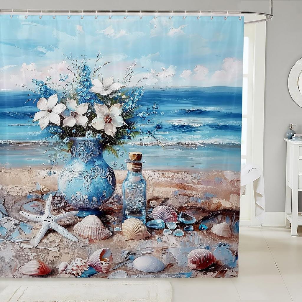 Blue Crab Shower Curtain,Hippie Boho Mandala Bathroom Curtain Small Size Sea Ocean Nautical Theme Bath Curtain Beach Animal