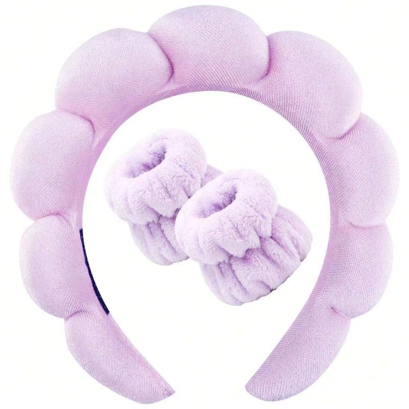 Sponge Spa Headband with Wristbands for Washing Face Wide Padded Headband Skin Care Makeup Removal Shower for Women Girls