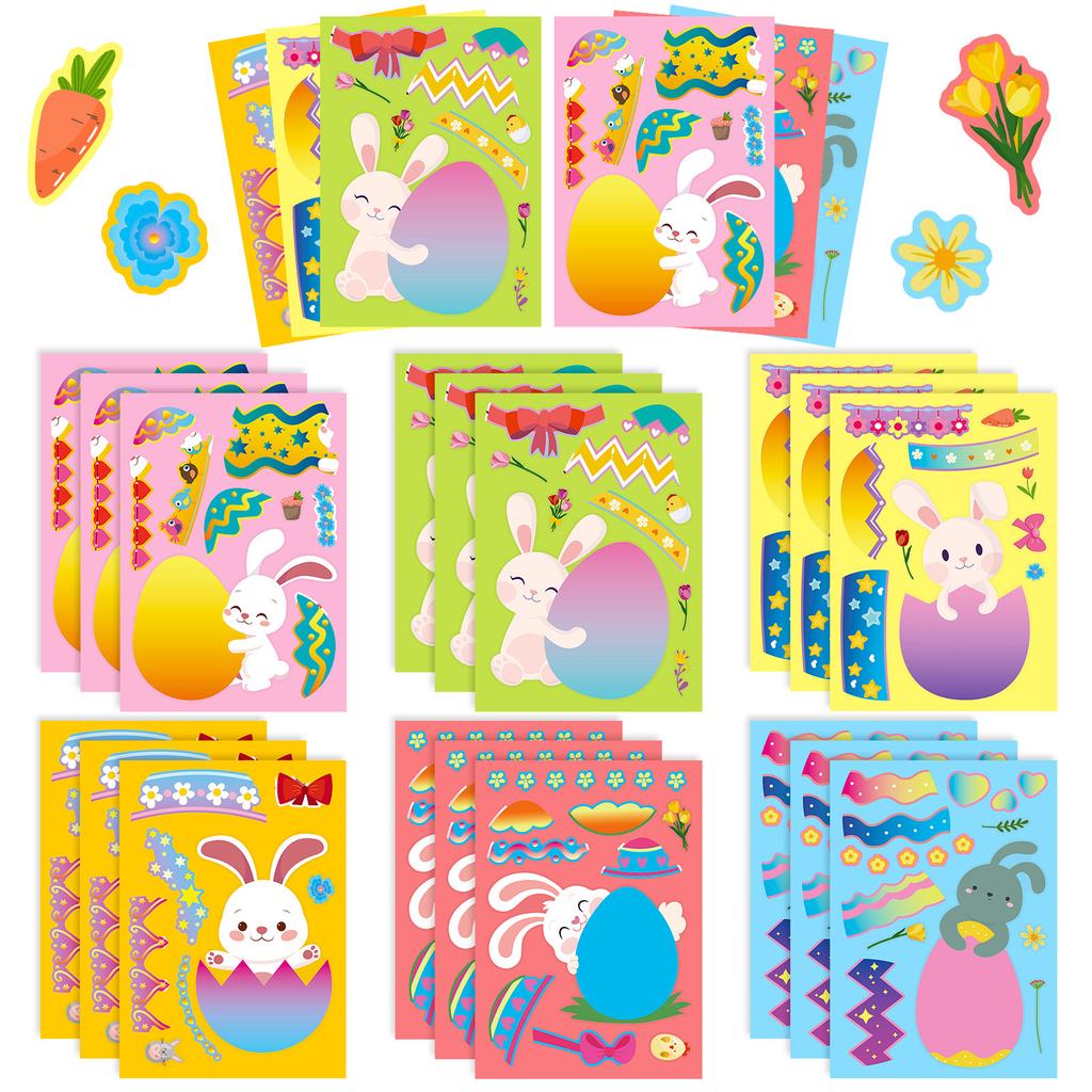 Non-Toxic 6 Sheets Easter Stickers Make Your Own Easter Eggs Bunny Make A Face Sticker Children Party Favor Gifts Kids Diy Puzzle Toys