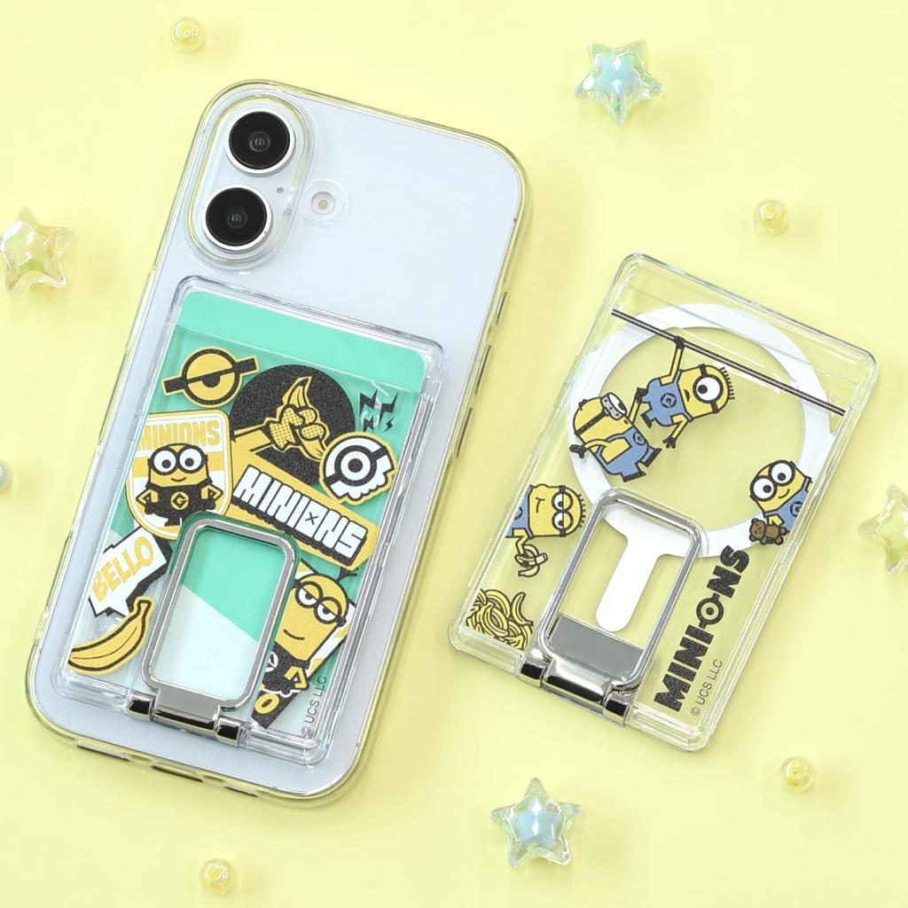 [Gourmandise] Travel Card Sleeves "Despicable Me/Minions" Series, MagSafe Compatible, Stand Included, Clear Card Case with Stickers
