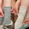 Lace Bow Calf Socks Women'S Solid Color Season Thin Curled Black And White Girl Style Stacking Socks