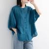 Summer Vintage Cotton Linen Shirt Women Loose Casual Buttons Blouse Female Vintage Half Sleeve Top